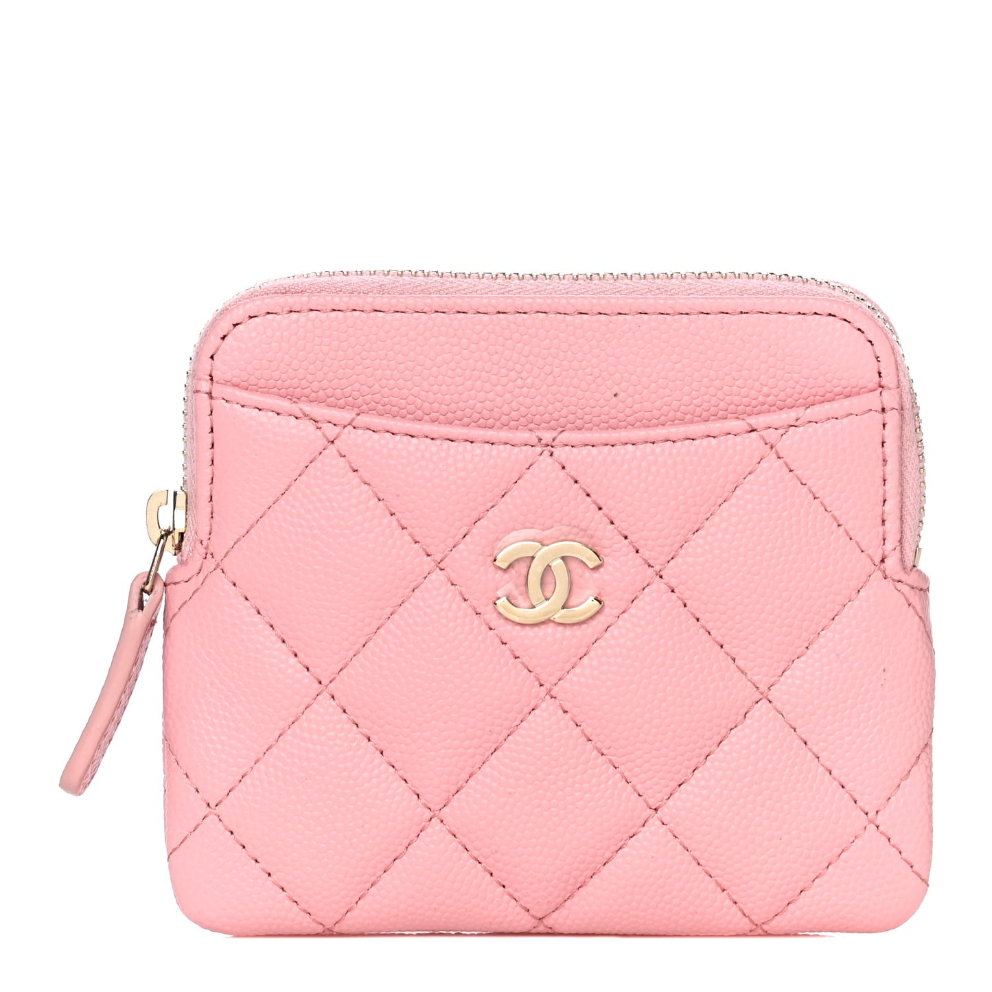 Caviar Quilted Zip Card Holder Wallet Pink