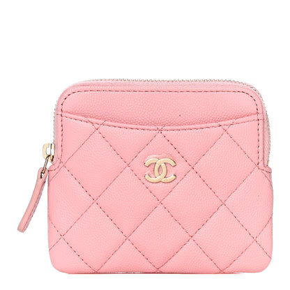 Chanel Caviar Quilted Zip Card Holder Wallet Pink 1 of 11