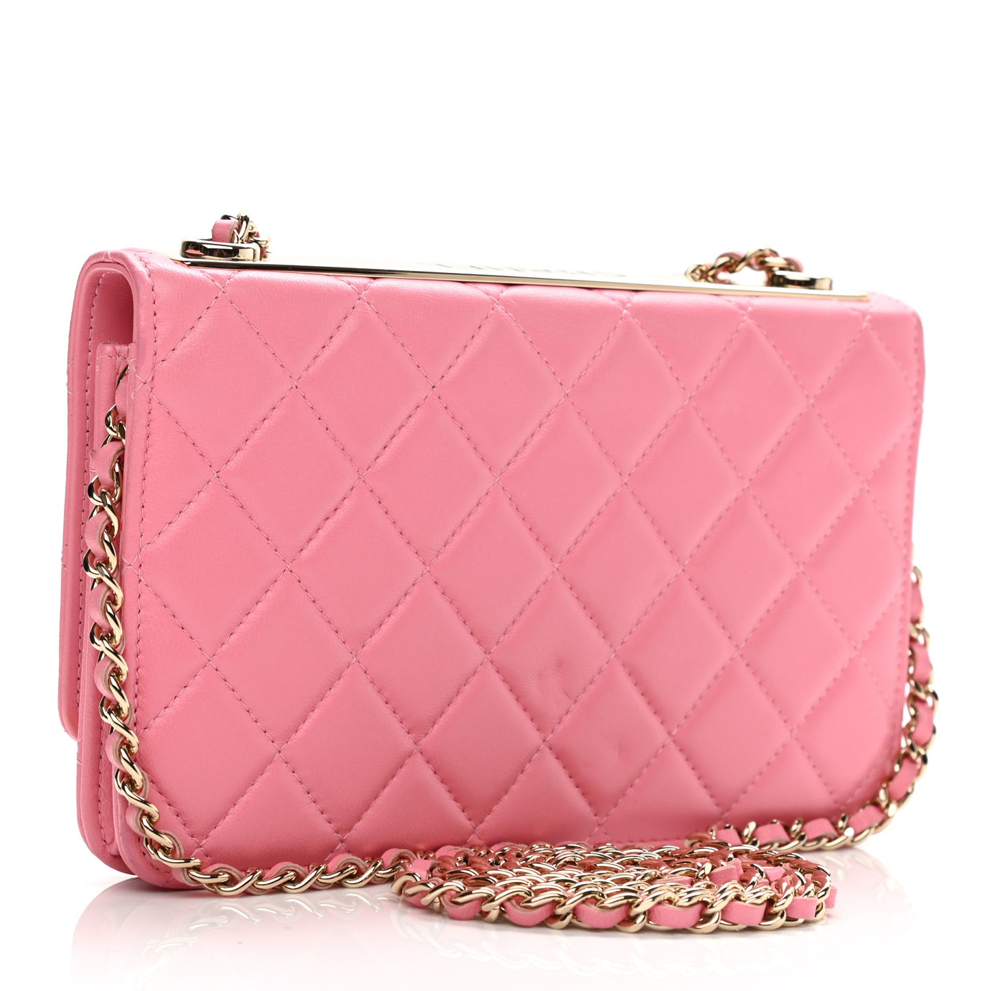 Lambskin Quilted Trendy CC Wallet On Chain WOC Pink