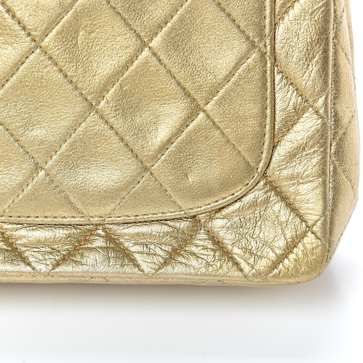 Metallic Lambskin Quilted Mini Square Flap Gold