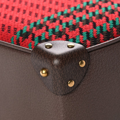 Gucci Cotton Wool Textured Calfskin Houndstooth Woven Square Messenger Bag Red Green Ivory Multicolor New Acero 13 of 13
