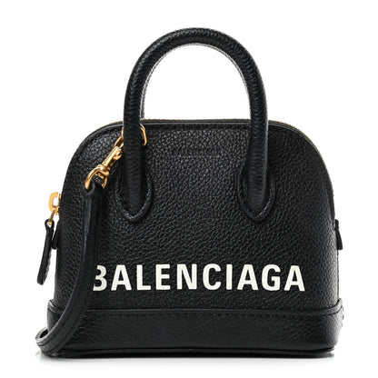 Balenciaga Grained Calfskin Logo Mini Ville Top Handle Bag Black White 1 of 4