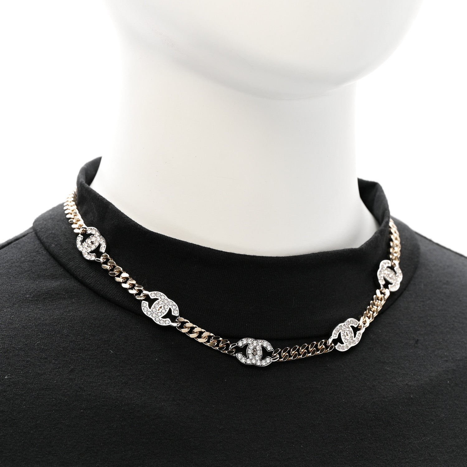 Chanel Crystal Chain CC Necklace Gold Silver 2 of 6