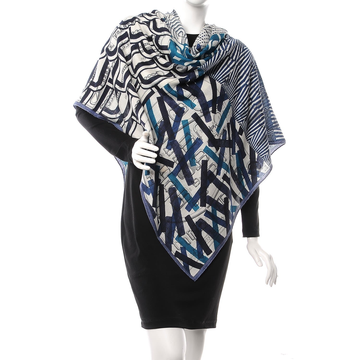 Hermes Cashmere Silk Manufacture de Boucleries Shawl 140 Marine Cobalt White 2 of 5