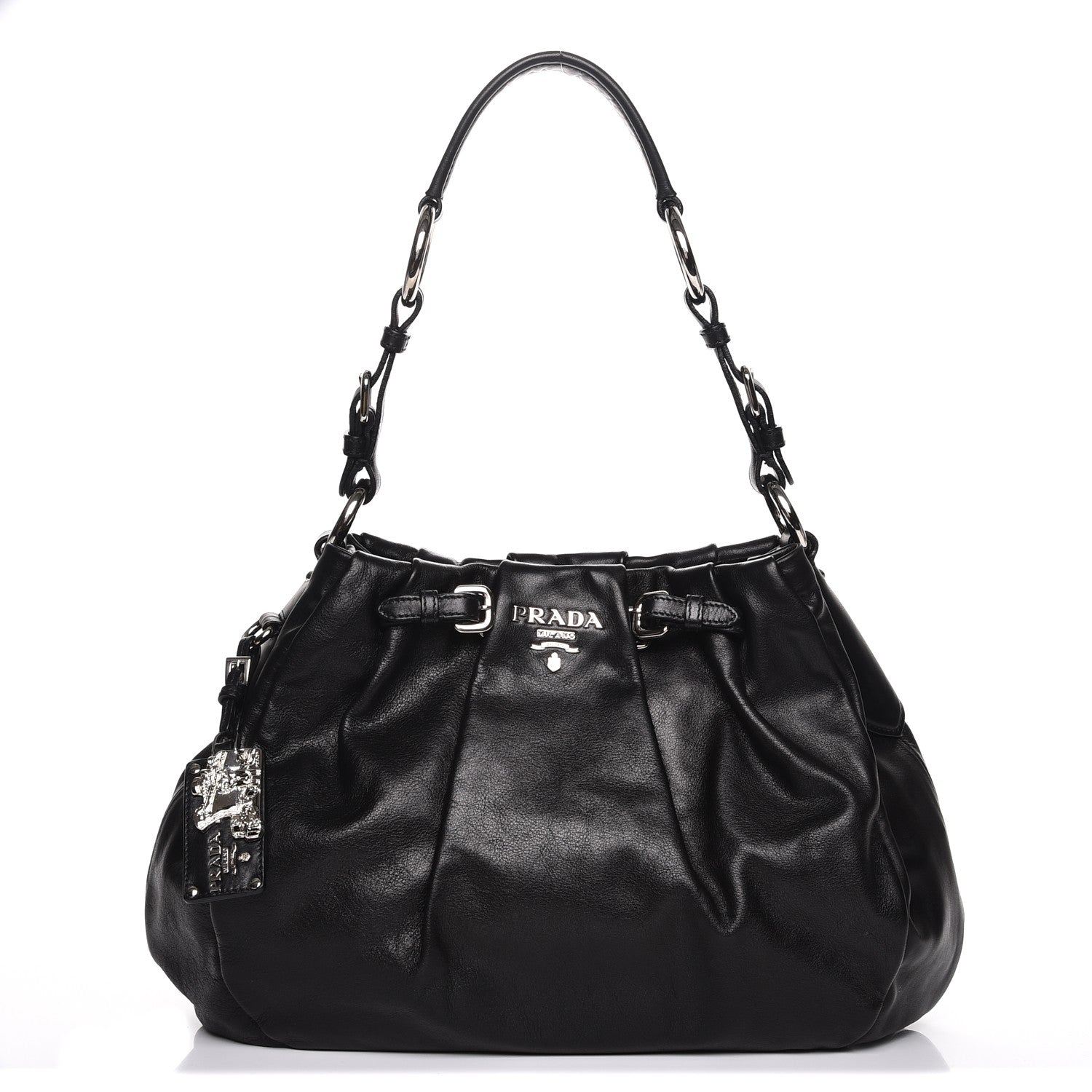 Prada Soft Calf Pleated Hobo Nero Black 1 of 8