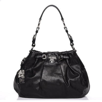 Prada Soft Calf Pleated Hobo Nero Black 1 of 8