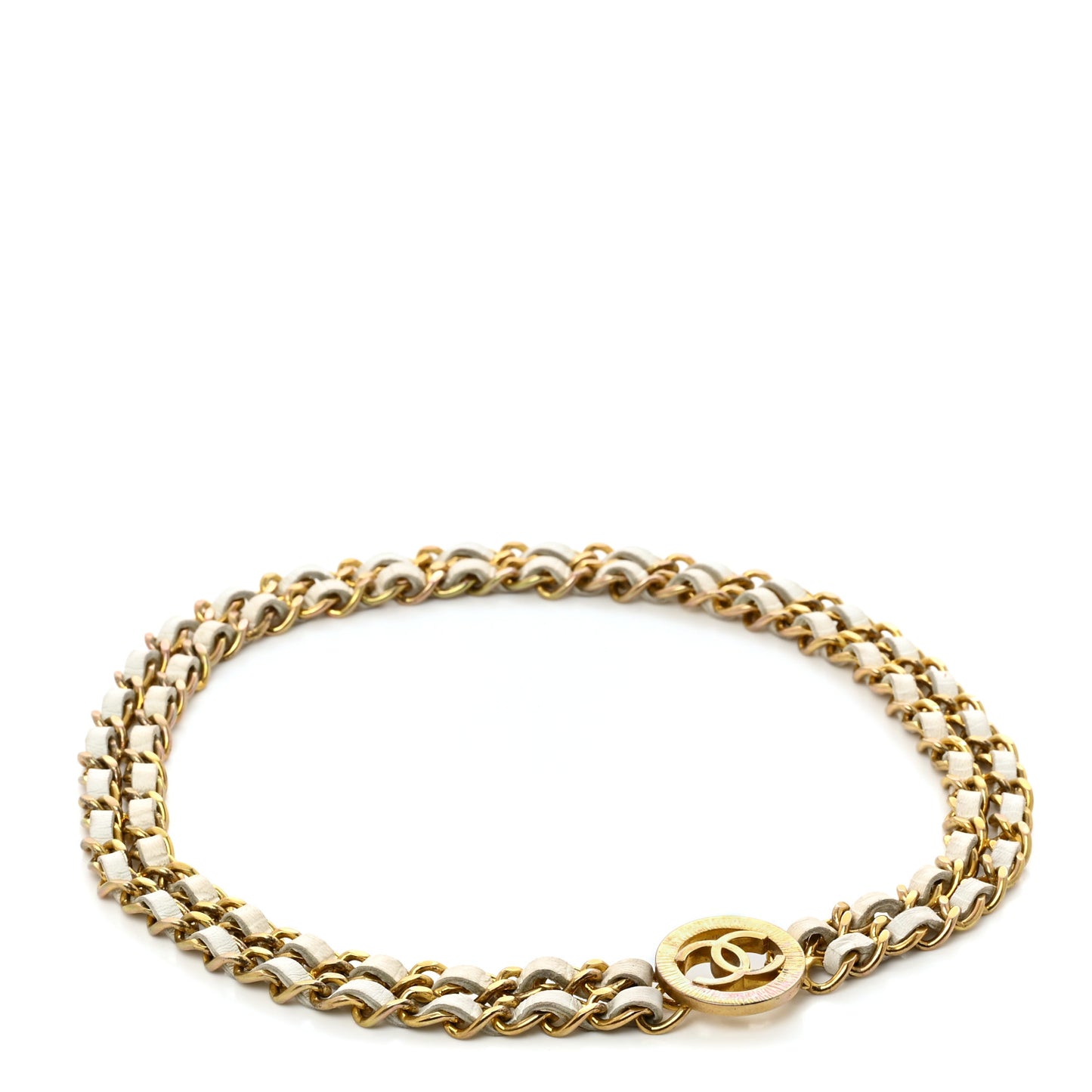 Lambskin CC Medallion Chain Belt White Gold