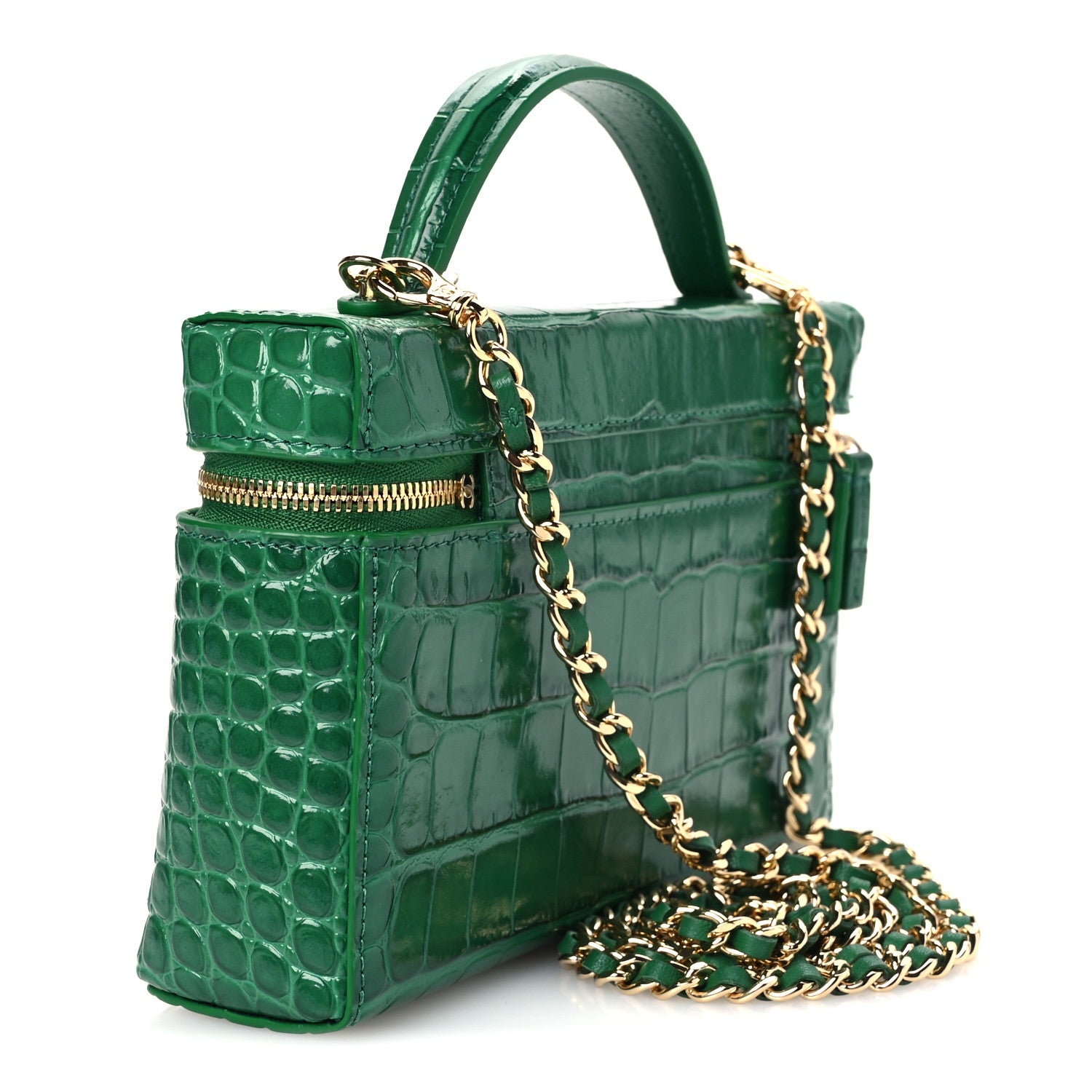 Chanel Calfskin Crocodile Embossed Crococo Exoticoco Vanity With Chain Emerald 4 of 21