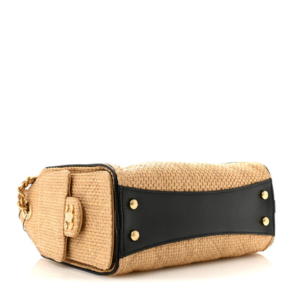 Chanel Braided Raffia Calfskin Quilted Mini Chanel 25 Handbag Beige Black 4 of 10