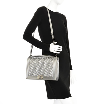 Chanel Metallic Calfskin Quilted Large Boy Flap Silver 2 of 8
