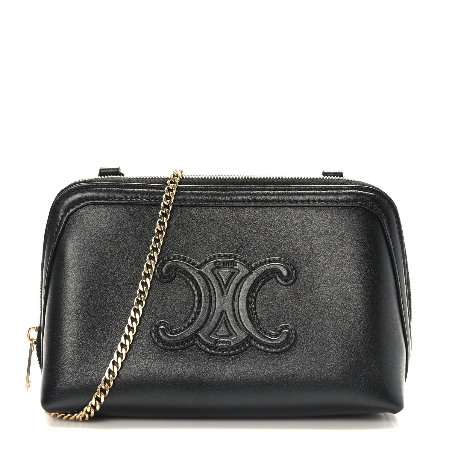 Celine Smooth Calfskin Cuir Triomphe Clutch on Chain Black 1 of 9