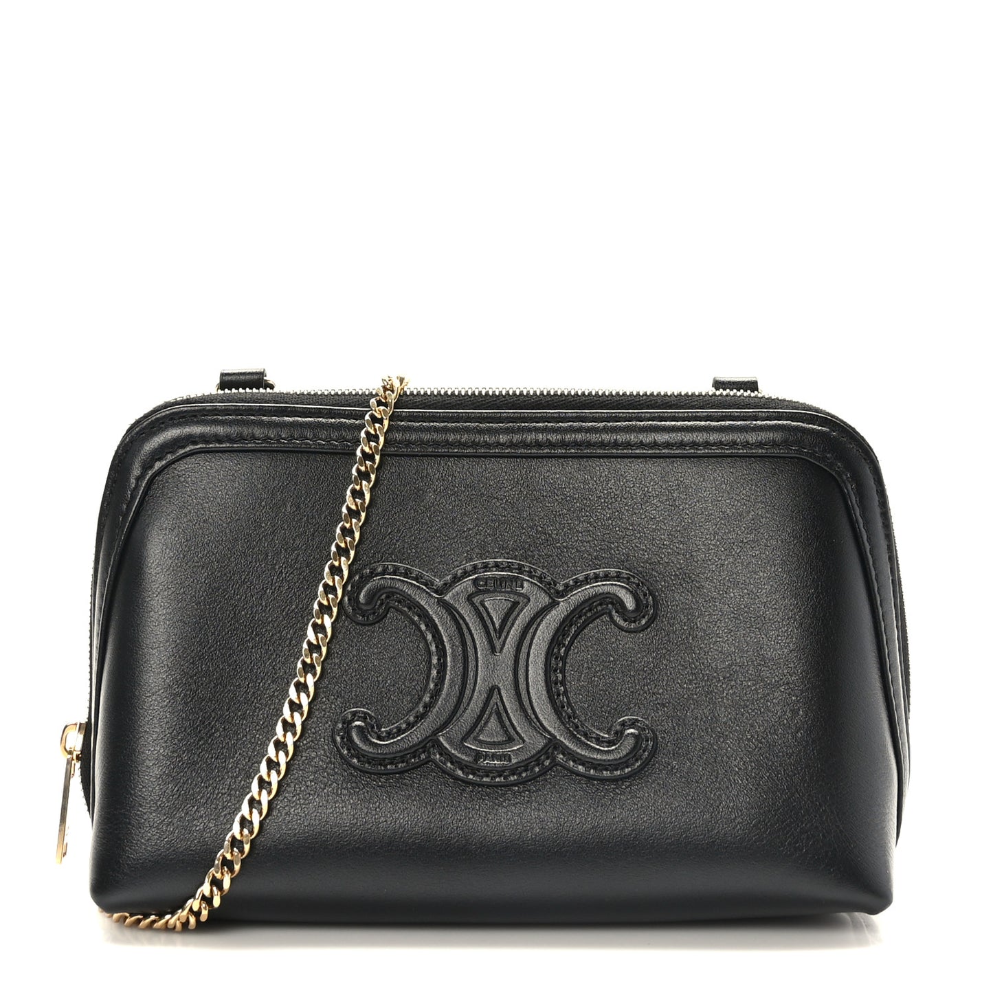 Smooth Calfskin Cuir Triomphe Clutch on Chain Black