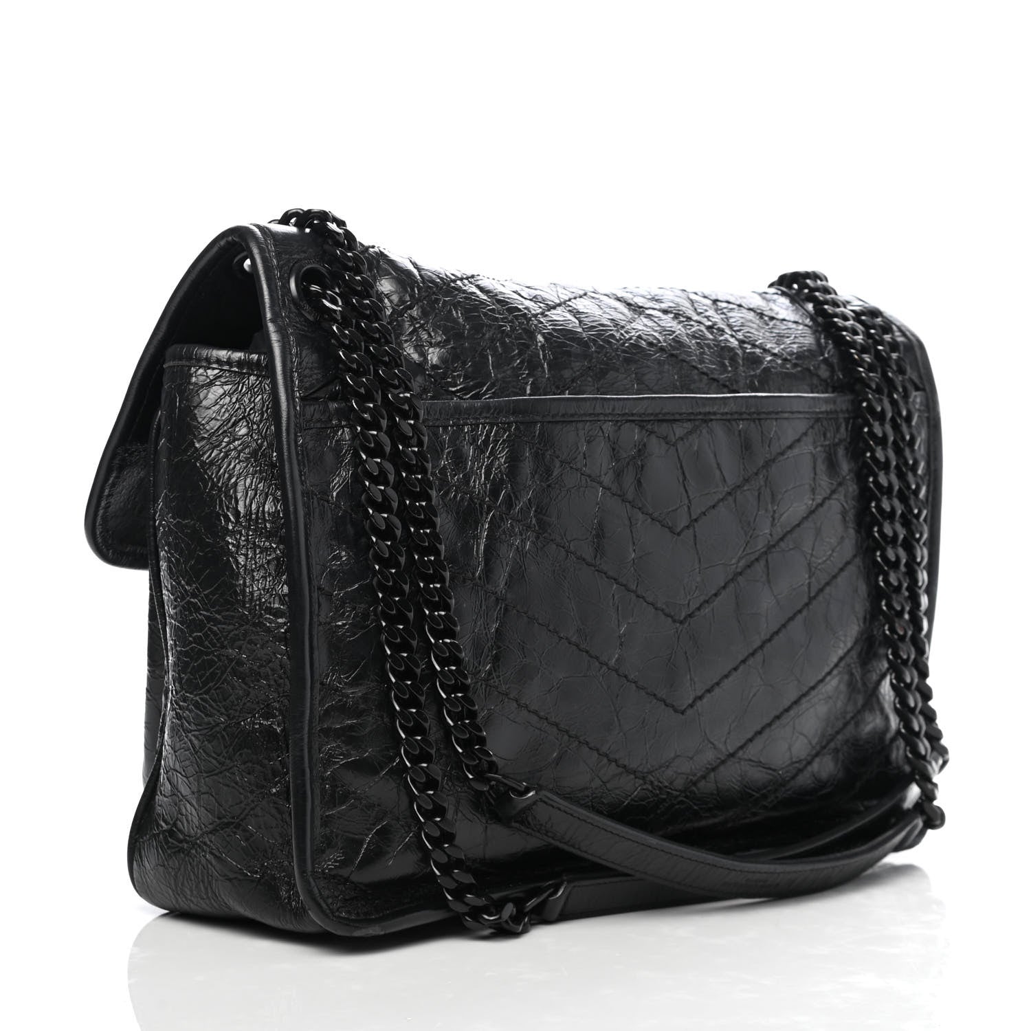 Saint Laurent Crinkled Calfskin Matelasse Monogram Medium Niki Chain Satchel Black 2 of 4