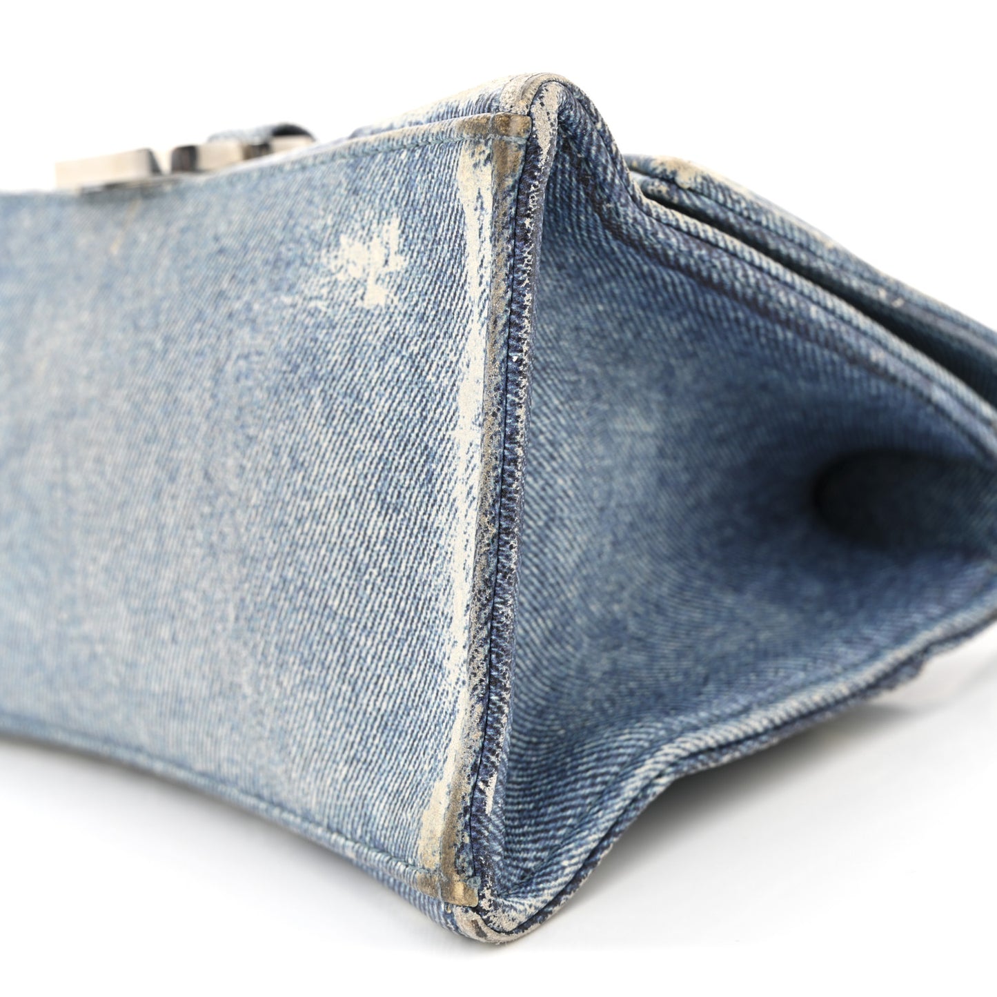 Nappa Denim Printed Hourglass Top Handle Bag Small Denim Blue