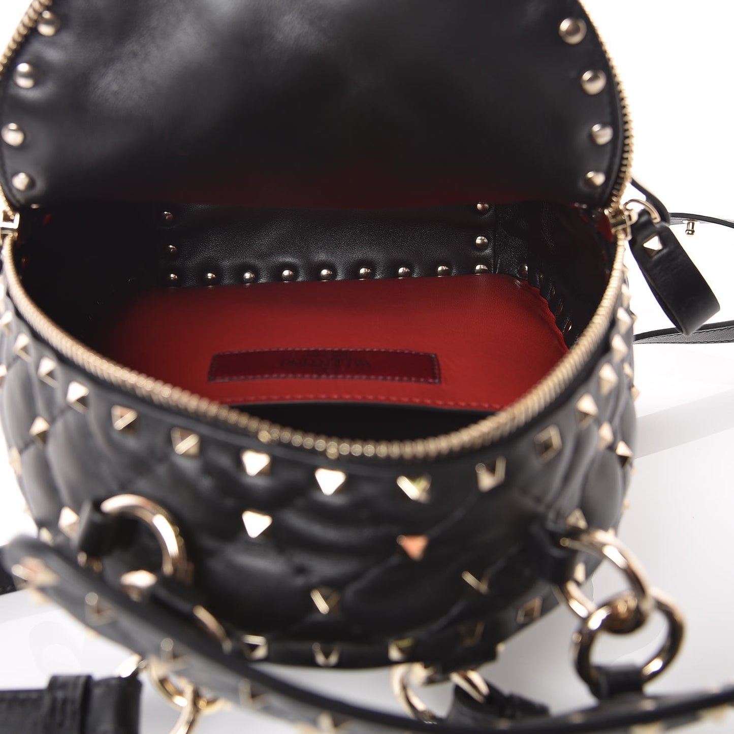 Lambskin VLTN Print Quilted Mini Rockstud Spike Backpack Black