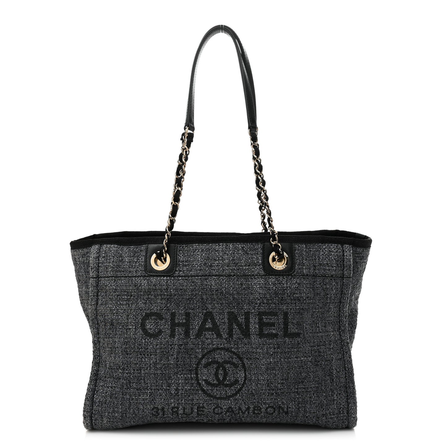 Woven Straw Raffia Small Deauville Tote Charcoal