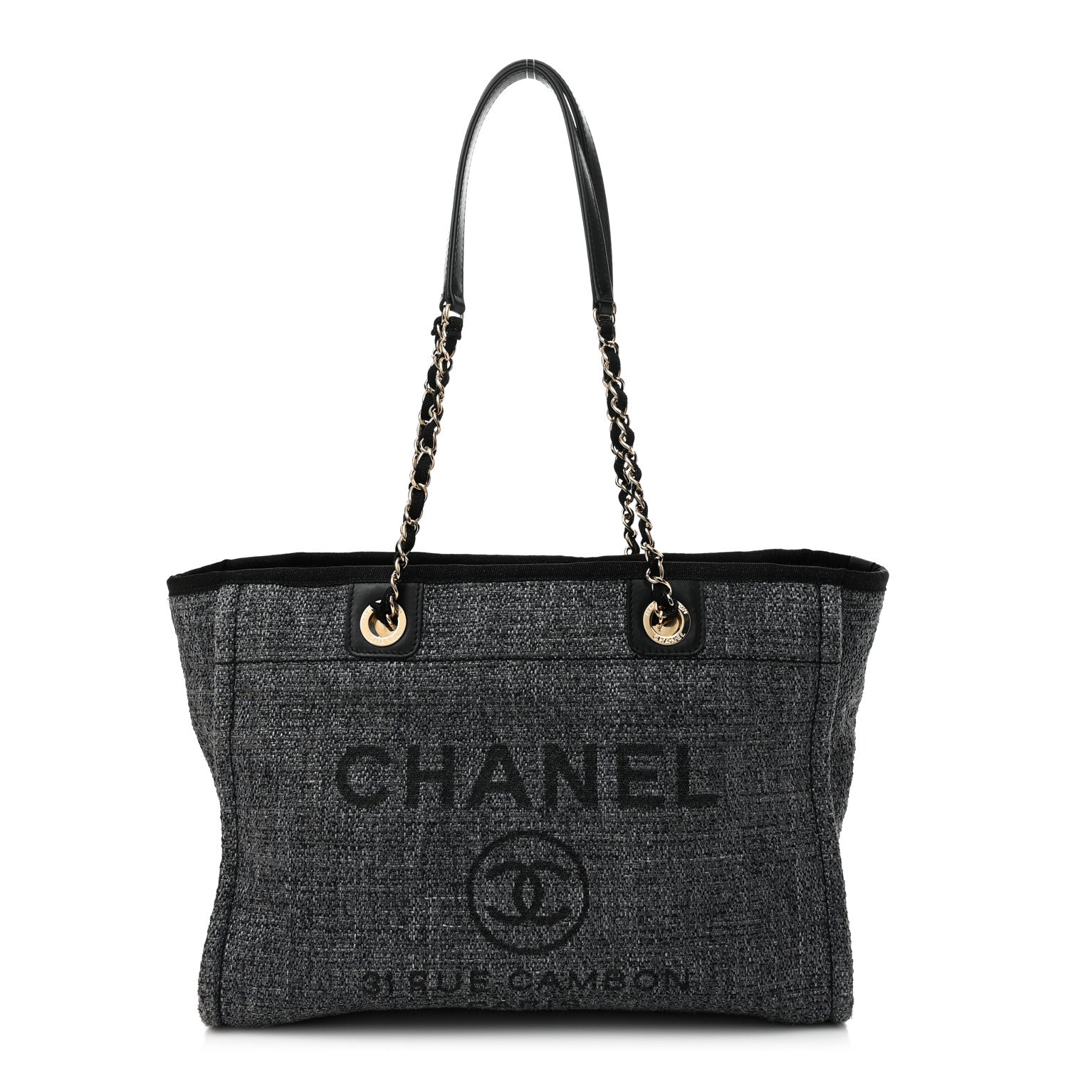 Chanel Woven Straw Raffia Small Deauville Tote Charcoal 1 of 10