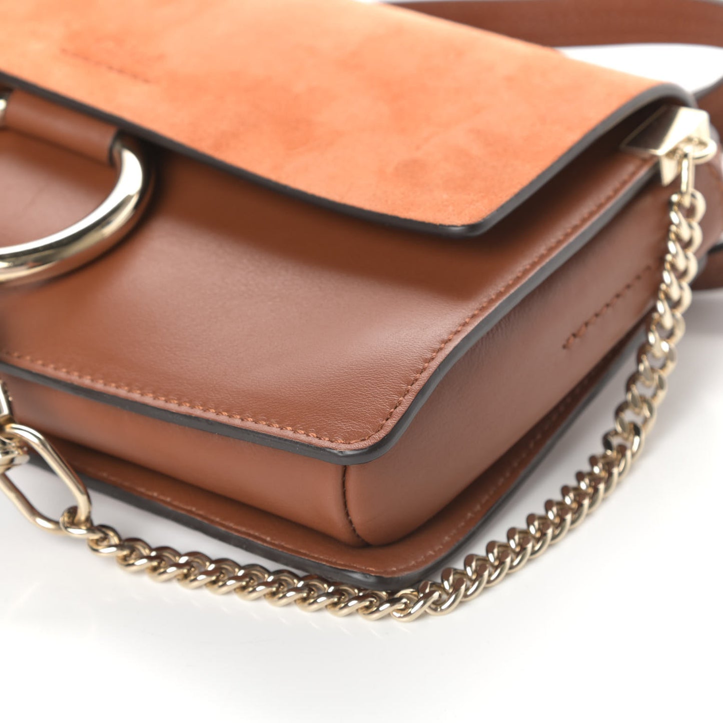 Suede Calfskin Small Faye Shoulder Bag Tobacco
