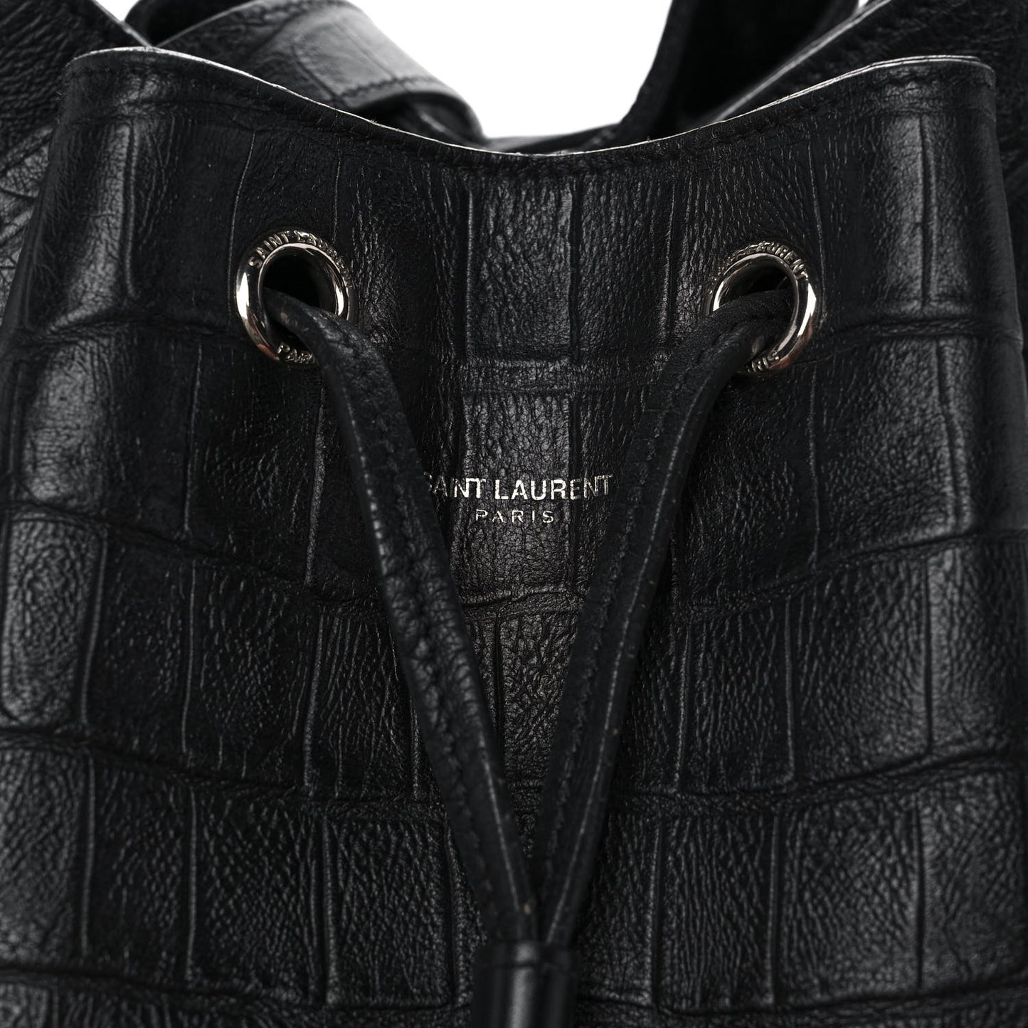 Calfskin Crocodile Embossed Large Emmanuelle Bucket Bag Black