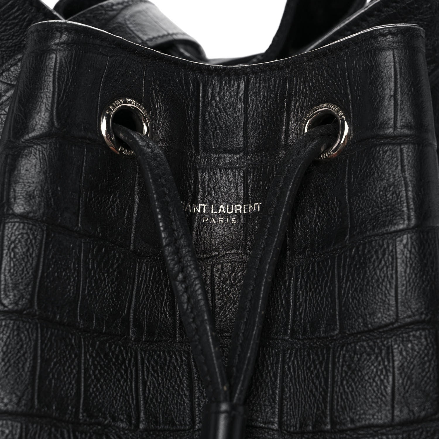 Saint Laurent Calfskin Crocodile Embossed Large Emmanuelle Bucket Bag Black 10 of 13