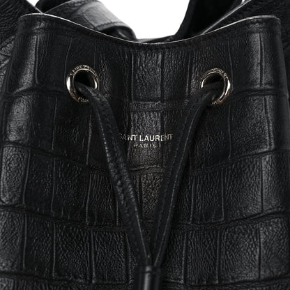Saint Laurent Calfskin Crocodile Embossed Large Emmanuelle Bucket Bag Black 10 of 13