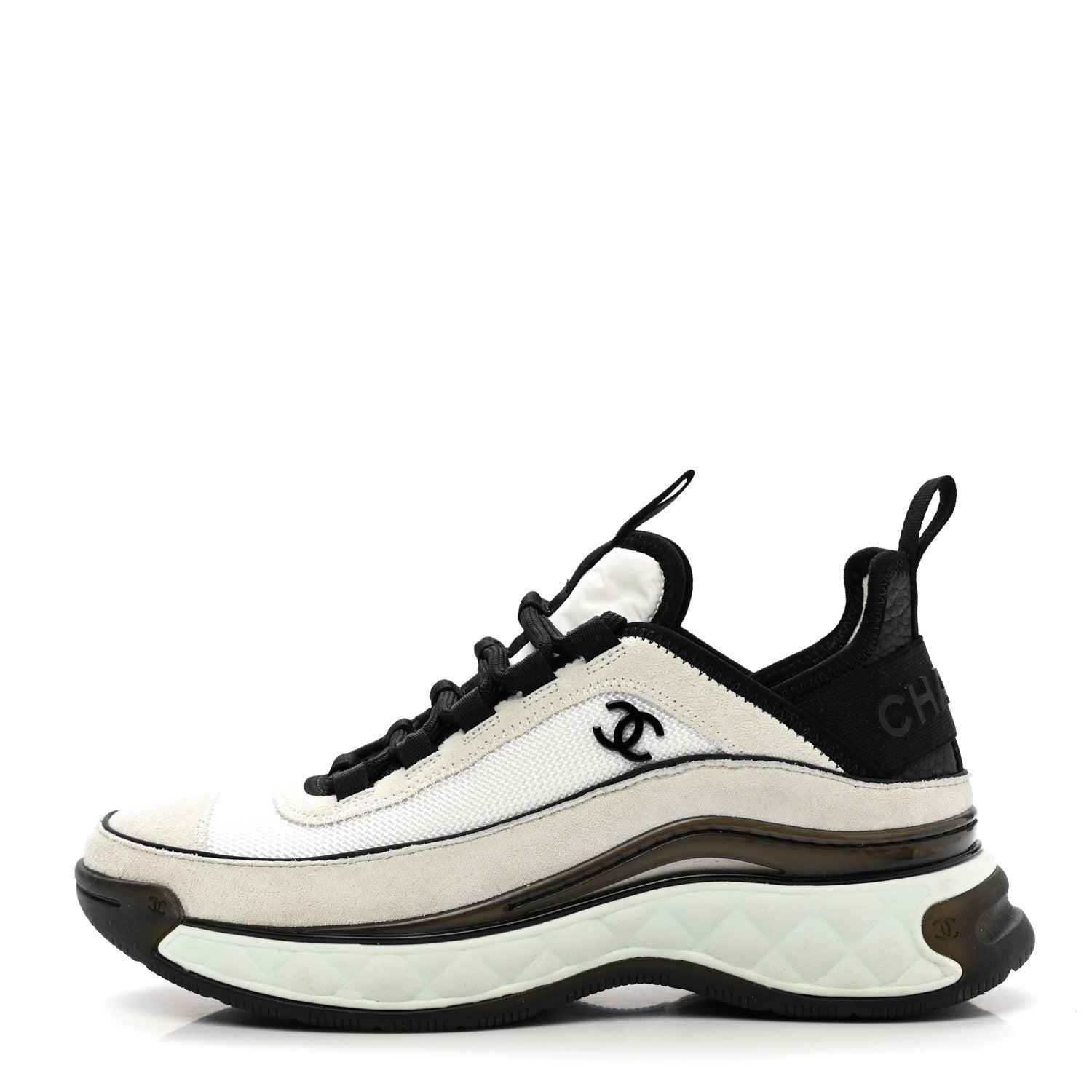 Chanel Velvet Calfskin Mixed Fibers CC Sneakers 36 White Black 1 of 9
