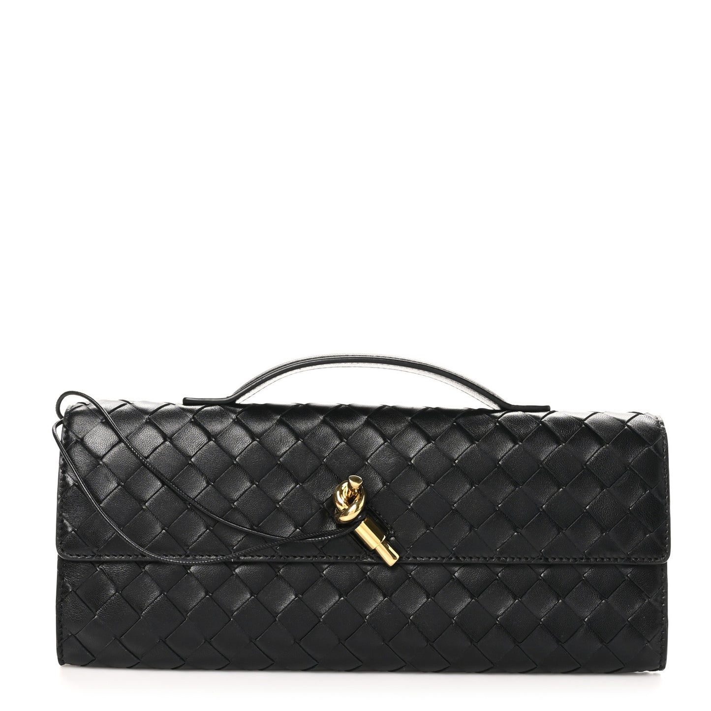 Nappa Intrecciato Long Andiamo Top Handle Clutch Black