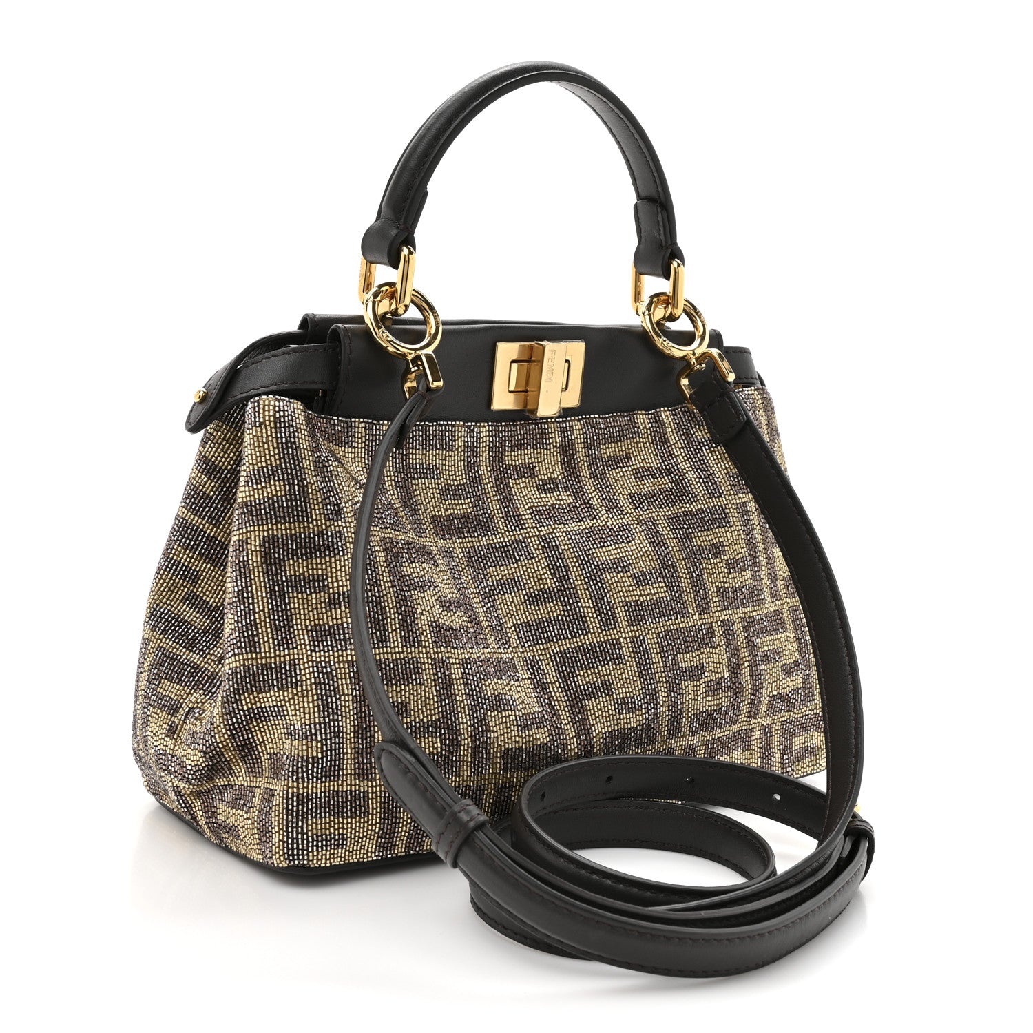 Fendi Vitello King Beaded Zucca Mini Peekaboo Iconic Satchel