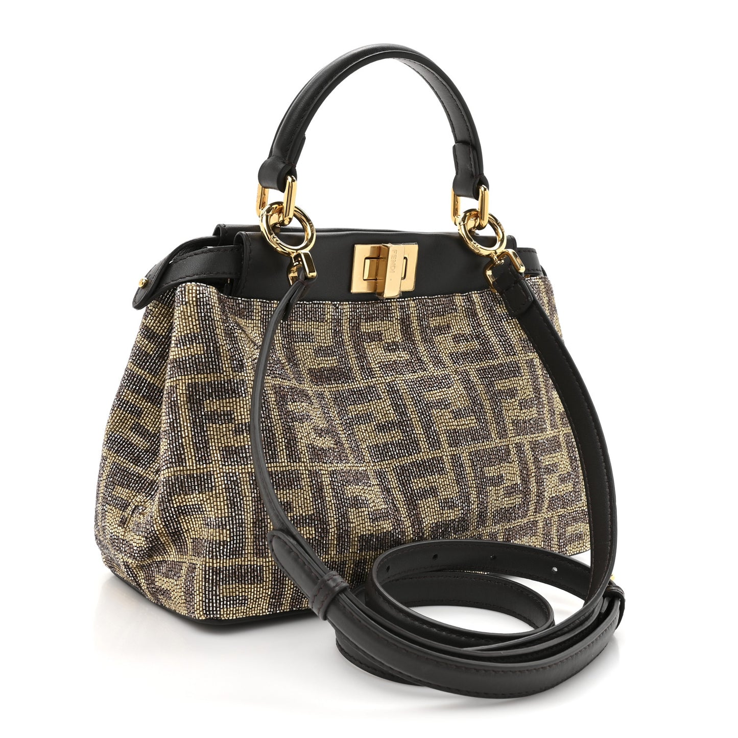 Vitello King Beaded Zucca Mini Peekaboo Iconic Satchel Mogano Panna Ebano