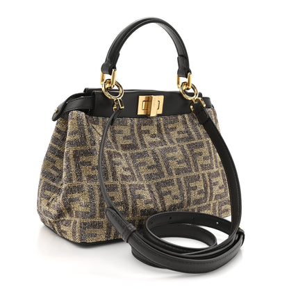 Fendi Vitello King Beaded Zucca Mini Peekaboo Iconic Satchel Mogano Panna Ebano 3 of 11