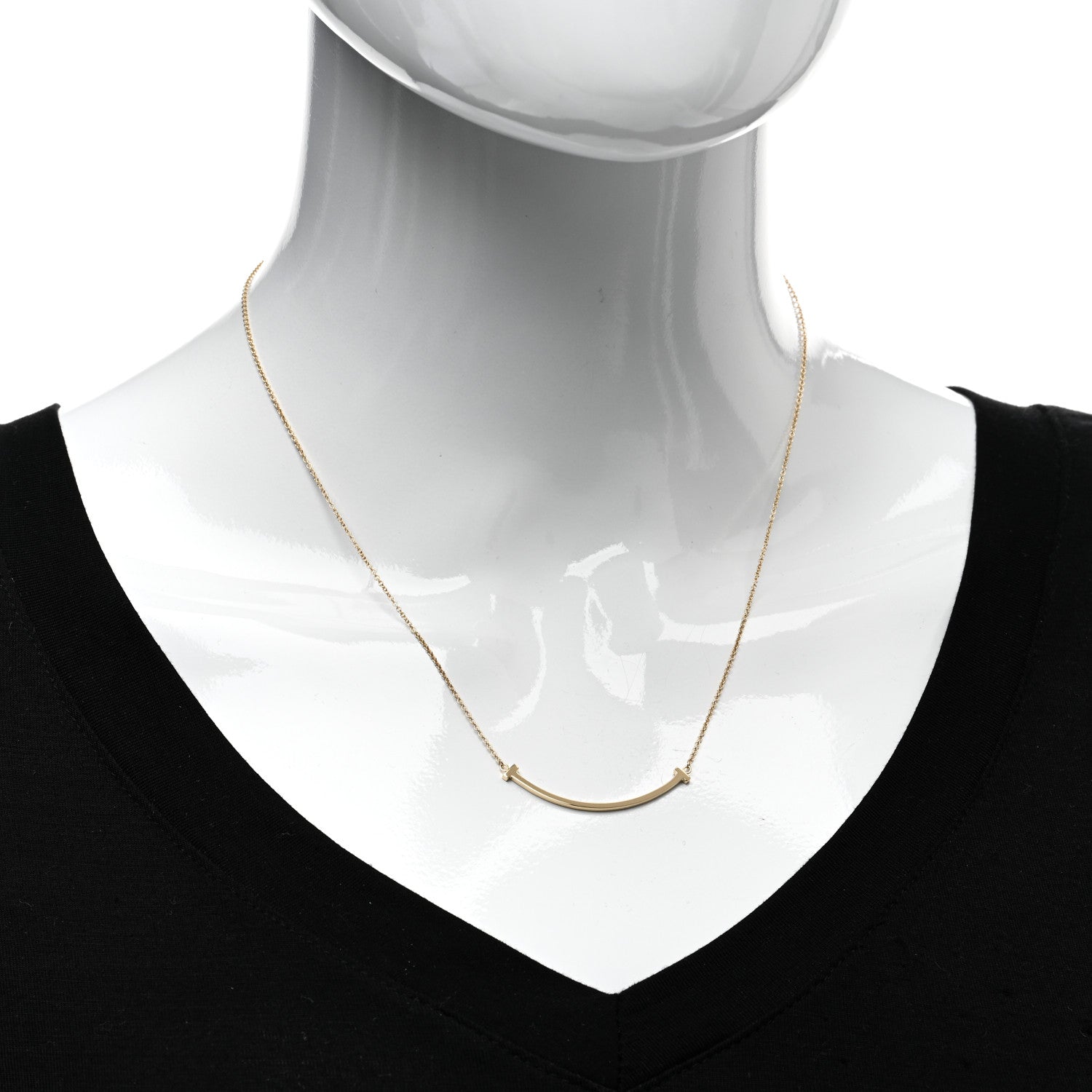 Tiffany 18K Yellow Gold Small T Smile Pendant Necklace 2 of 5