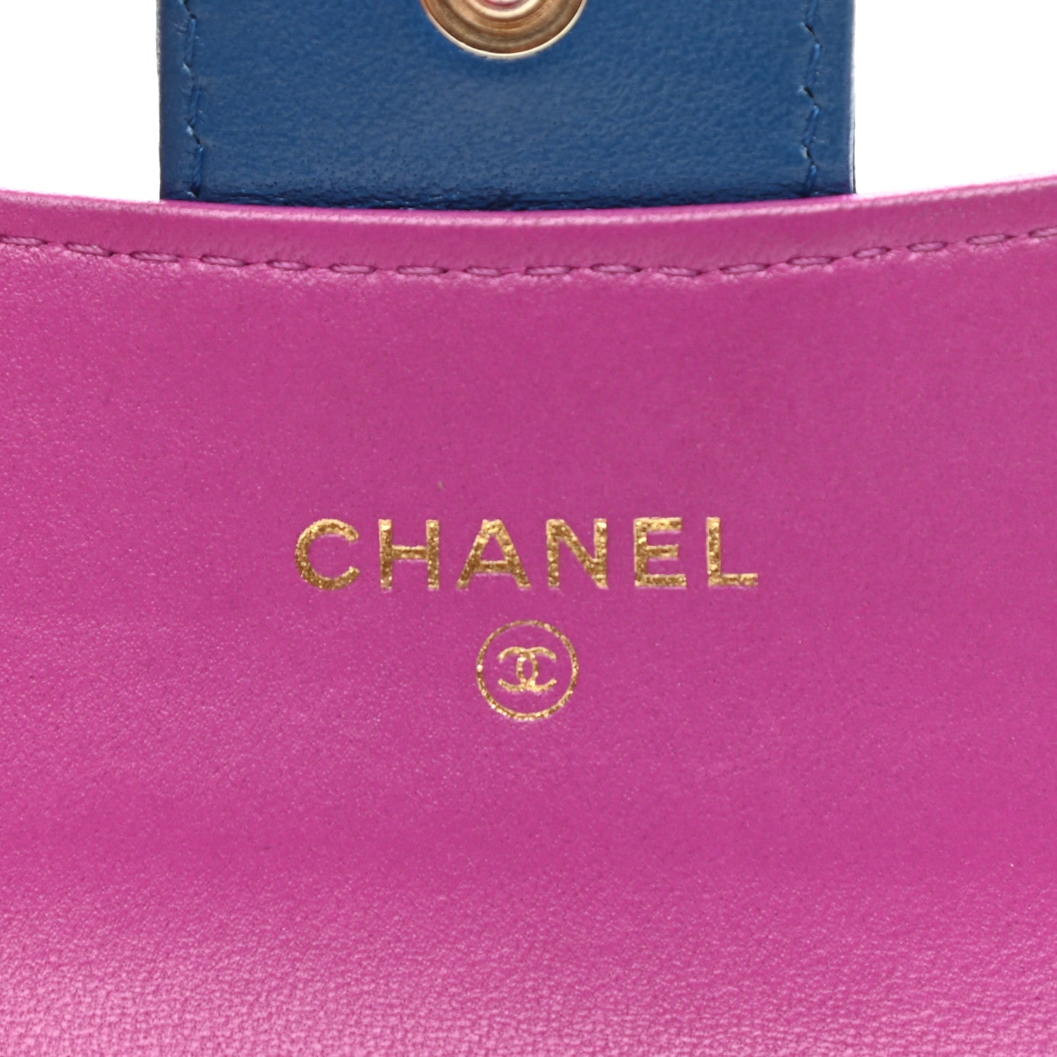 Chanel Lambskin Quilted Flap Card Holder Wallet Blue Pink 6 of 9