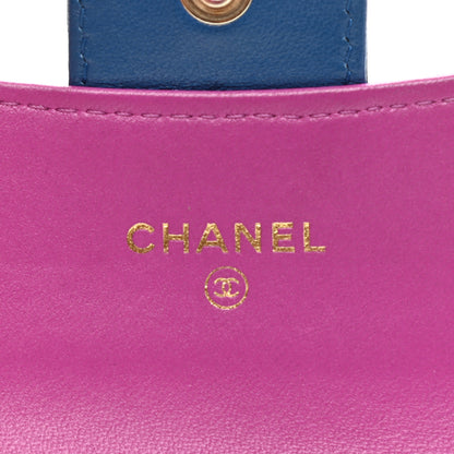 Chanel Lambskin Quilted Flap Card Holder Wallet Blue Pink 6 of 9