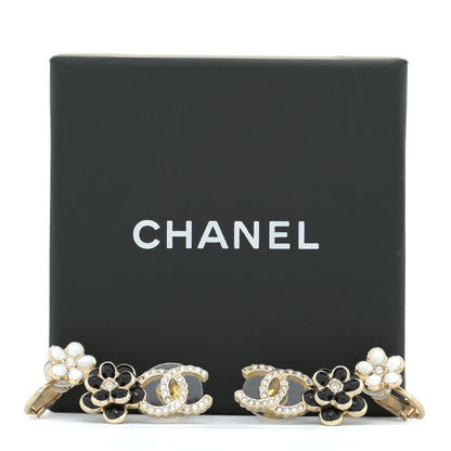 Chanel Crystal Enamel Flower CC Earrings Gold White Black 6 of 6
