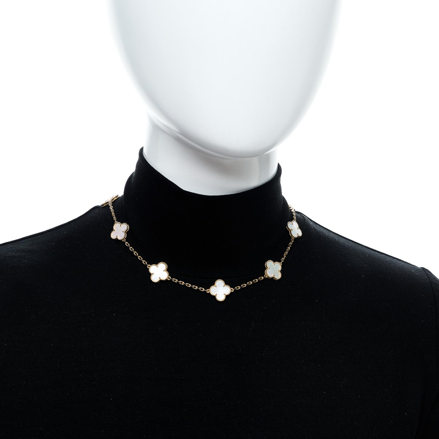 18K Yellow Gold Mother of Pearl 10 Motifs Vintage Alhambra Necklace