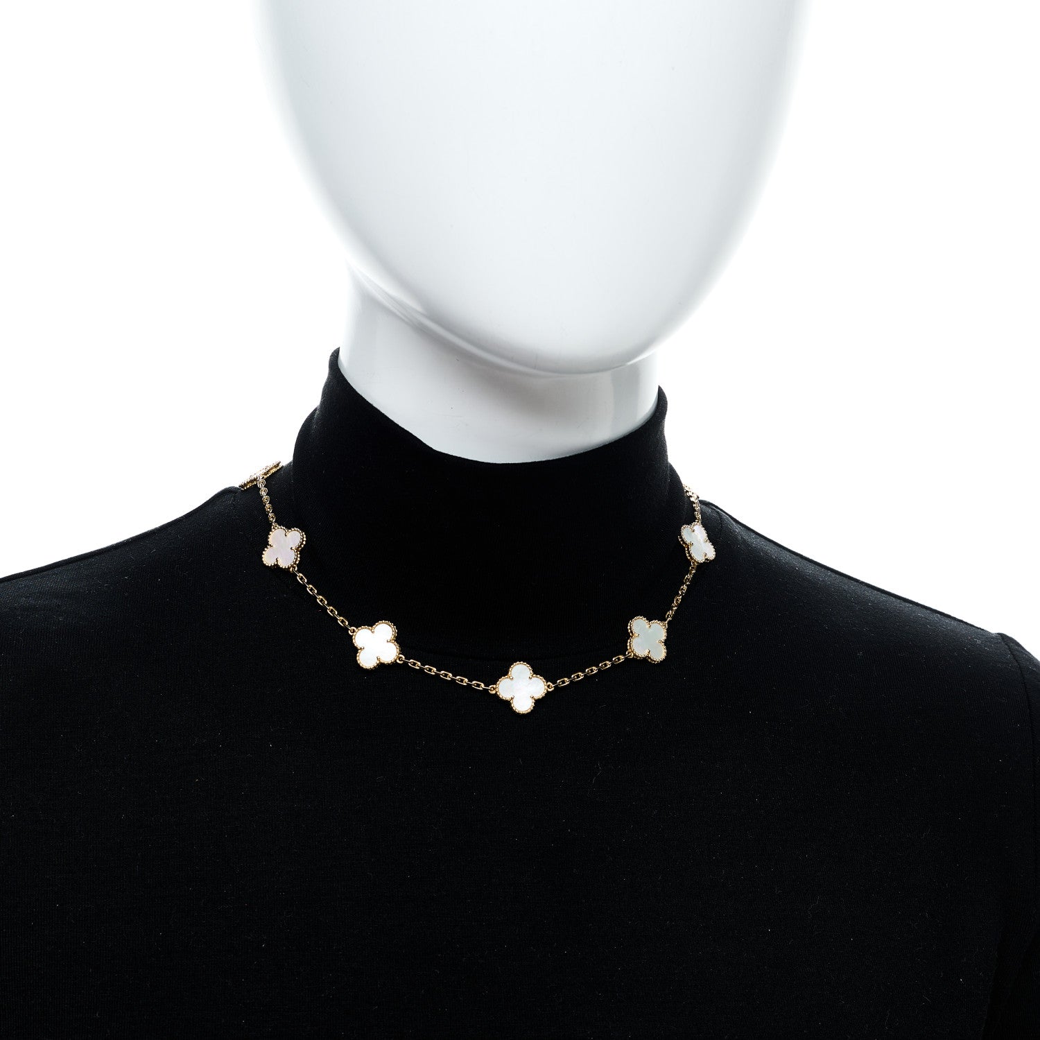 Van Cleef & Arpels 18K Yellow Gold Mother of Pearl 10 Motifs Vintage Alhambra Necklace 2 of 6