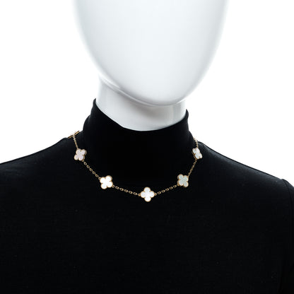 Van Cleef & Arpels 18K Yellow Gold Mother of Pearl 10 Motifs Vintage Alhambra Necklace 2 of 6