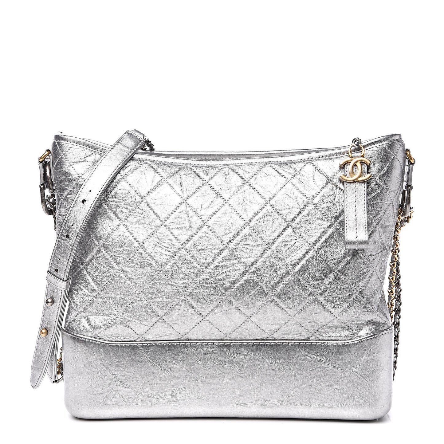 Metallic Lambskin Calfskin Quilted Large Gabrielle Hobo Silver