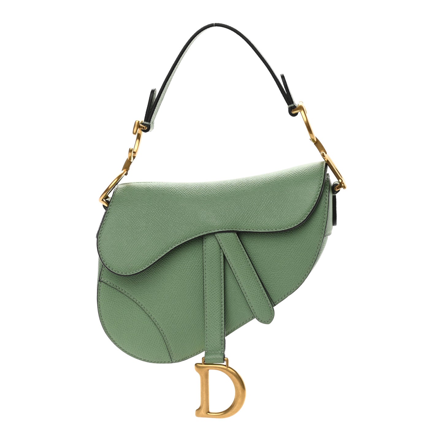 Grained Calfskin Mini Saddle Bag Green
