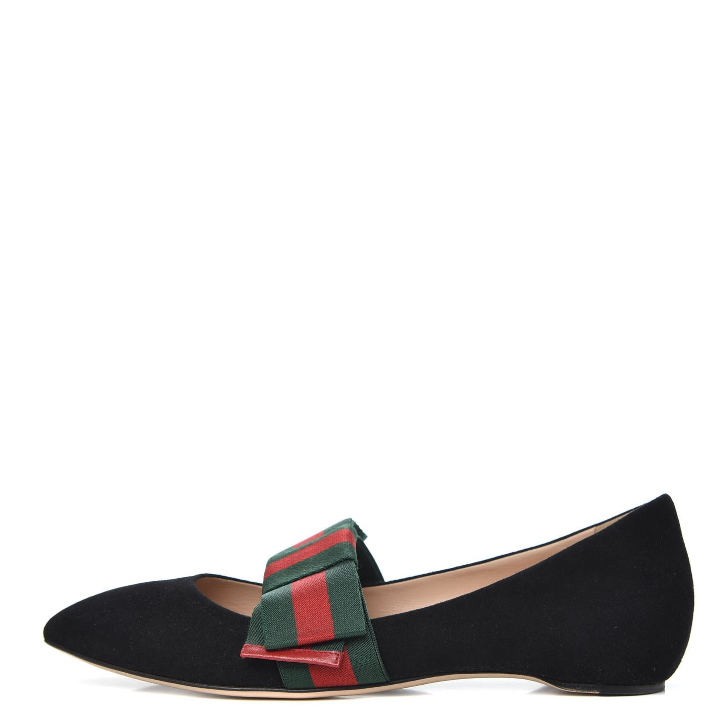 Suede Web Bow Point Toe Ballerina Flats 39 Black