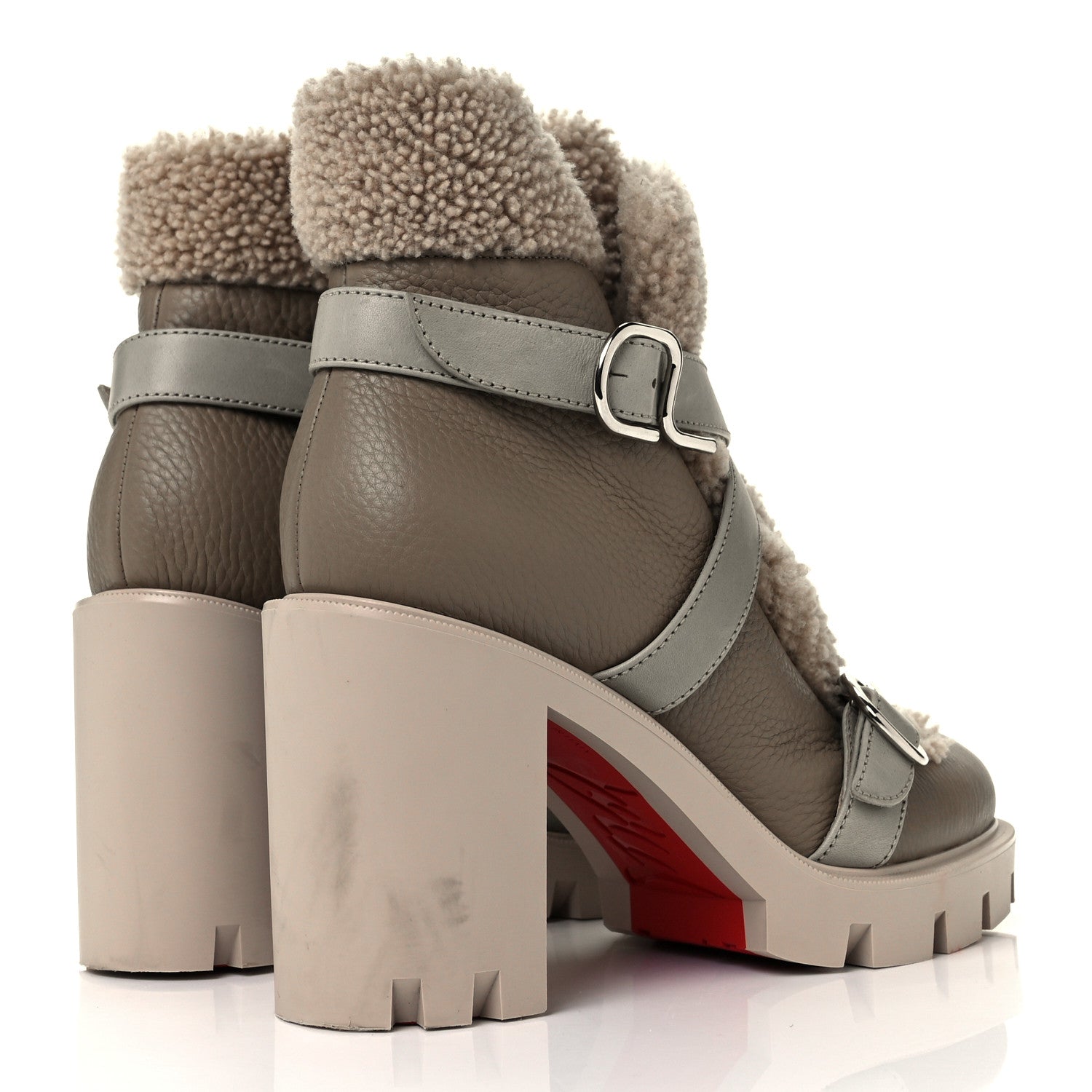 Christian Louboutin Calfskin Shearling Pole Chic 70 Booties 40.5 Champignon 4 of 9