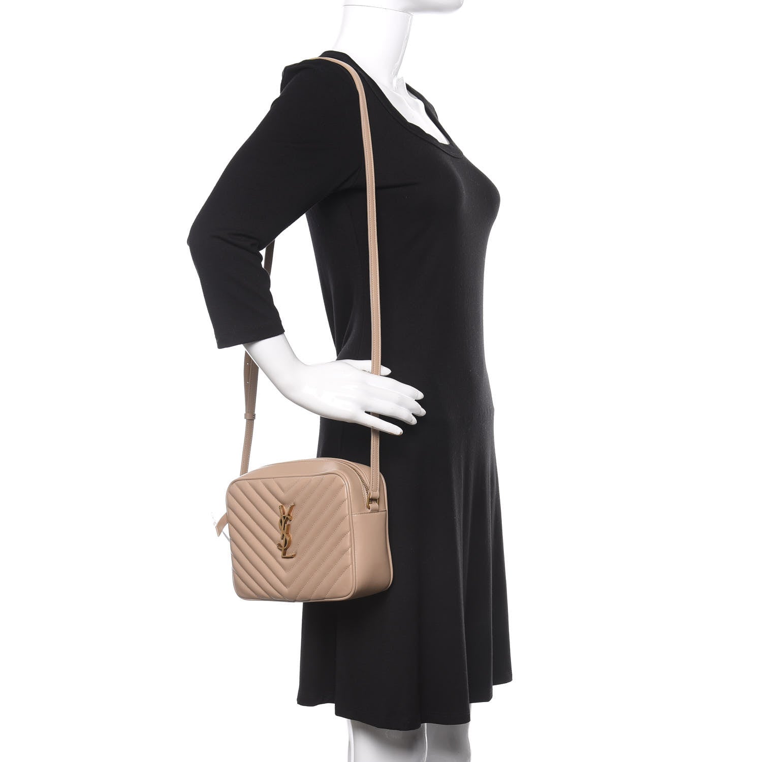 Saint Laurent Calfskin Matelasse Monogram Lou Camera Bag Dark Beige 2 of 8