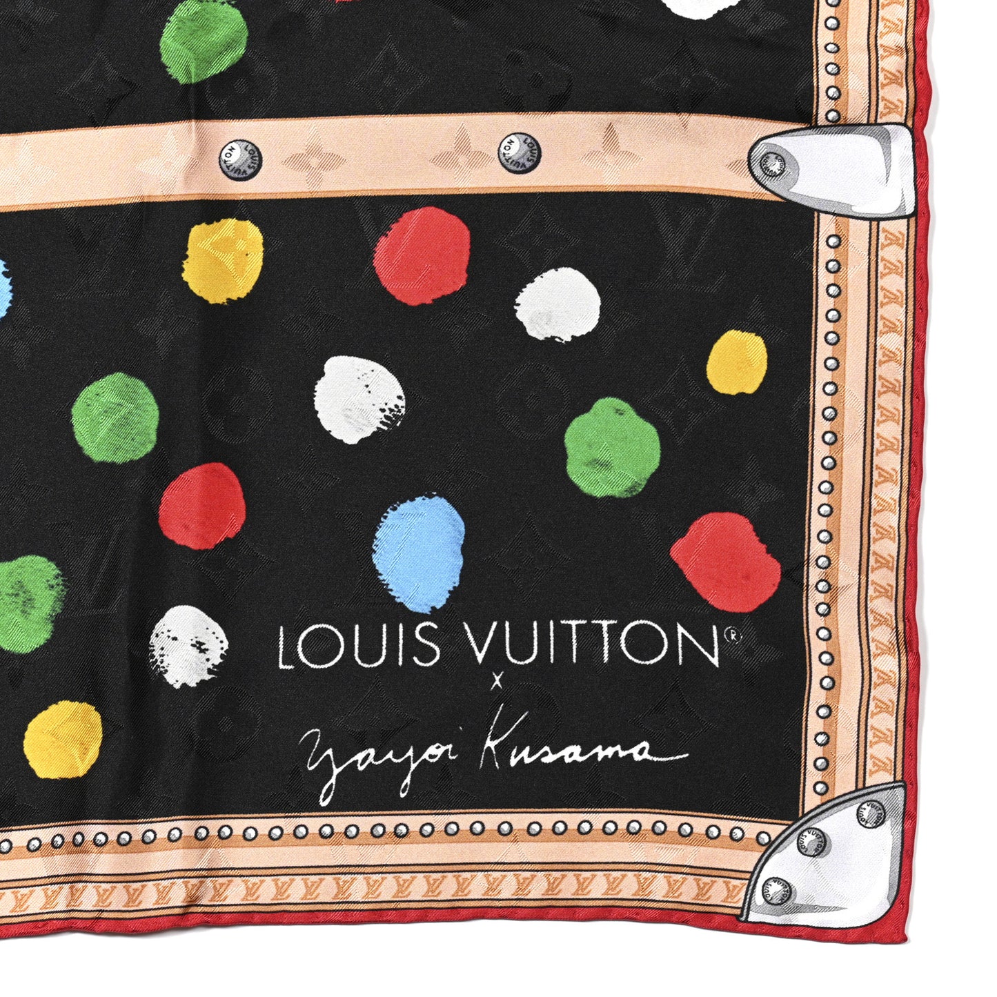 LV X YK Silk Monogram Dots Square Scarf 90 Black