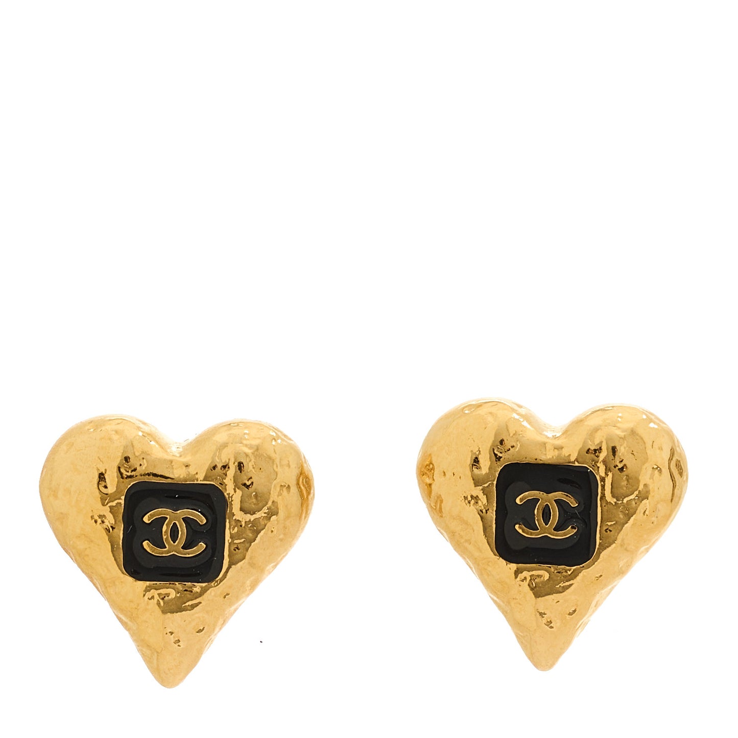 Metal Resin CC Heart Earrings Gold Black