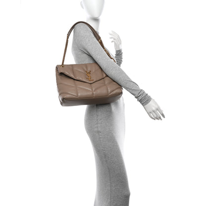 Saint Laurent Lambskin Quilted Medium Loulou Puffer Monogram Chain Satchel Dusty Grey 3 of 11