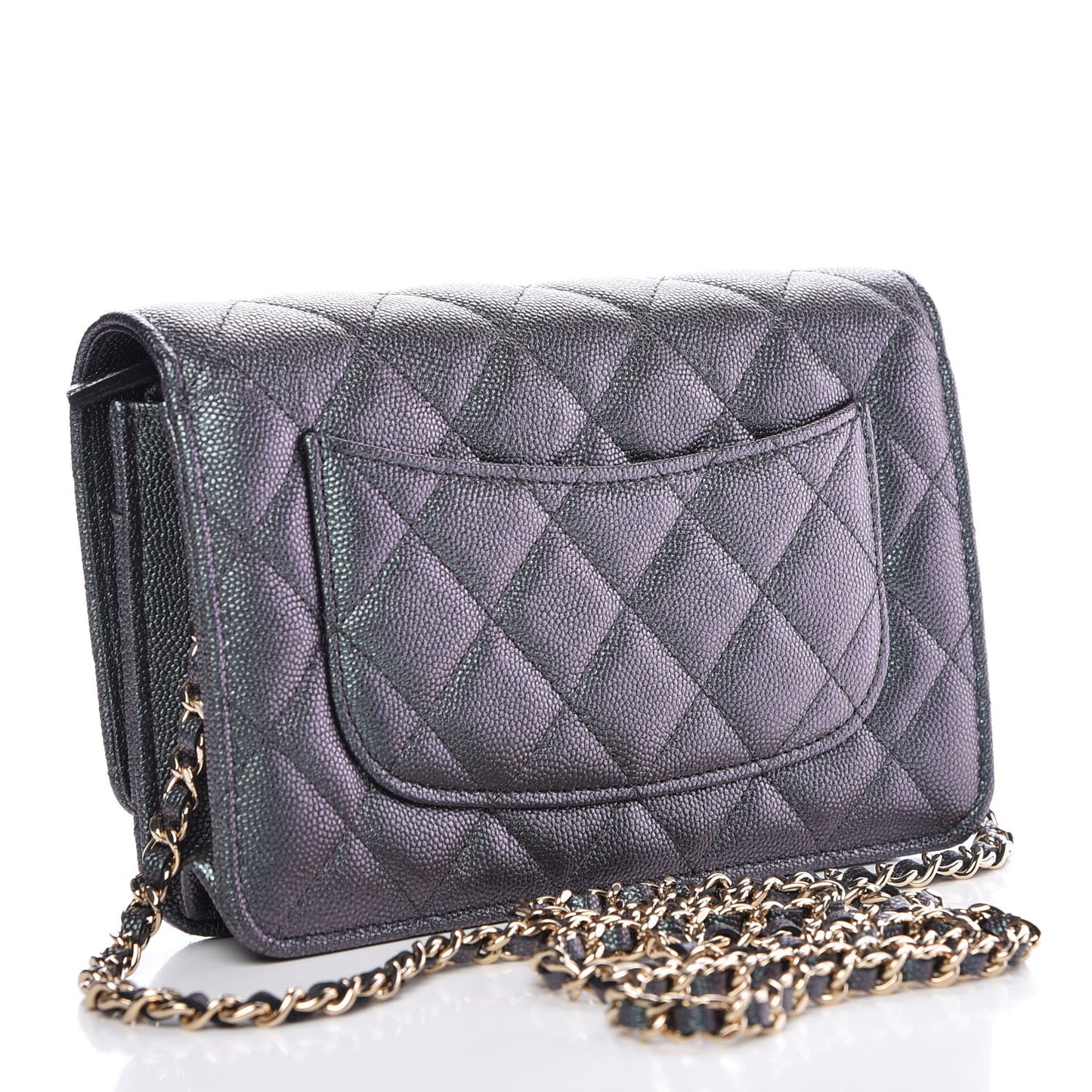Iridescent Caviar Quilted Wallet On Chain WOC Black