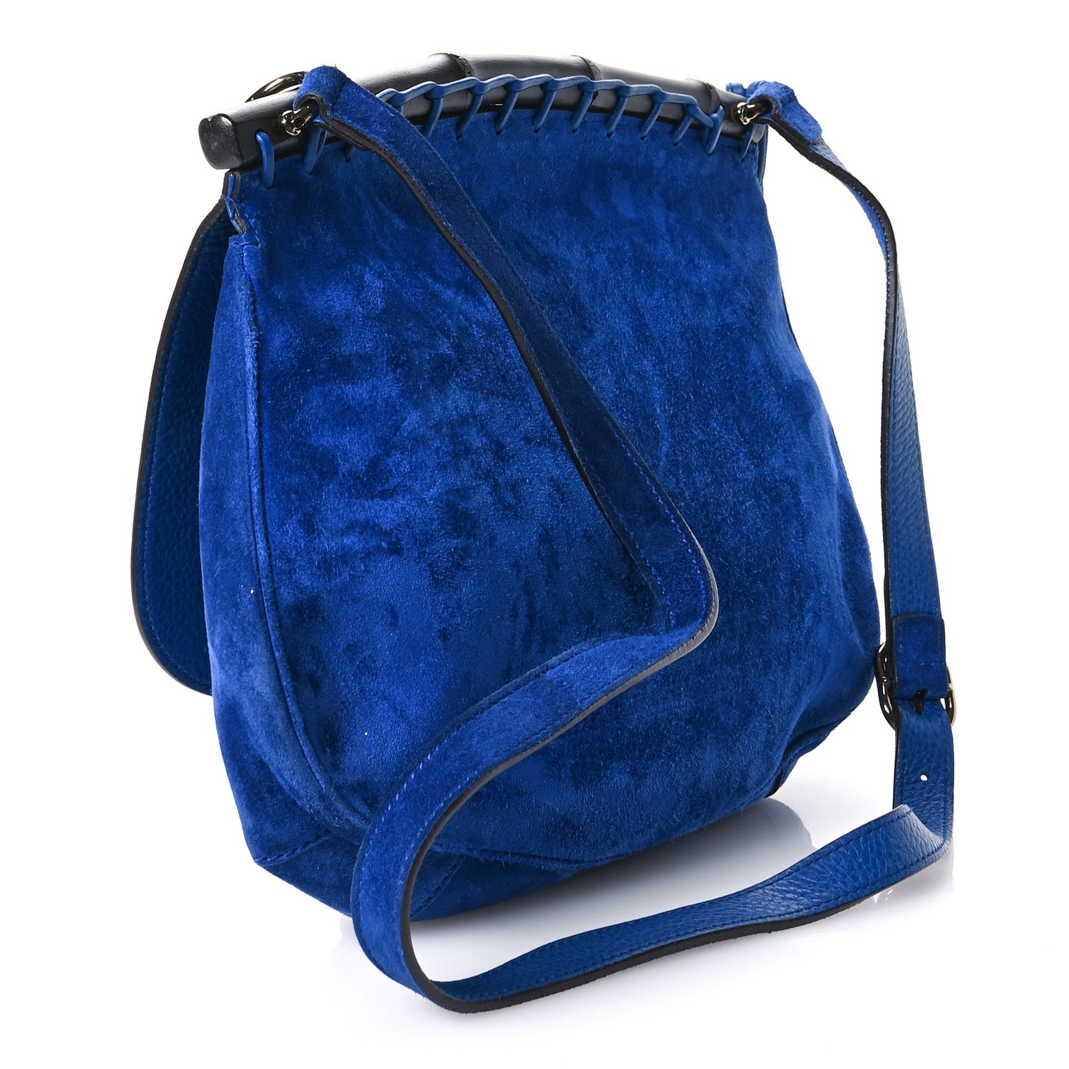 Gucci Suede Medium Nouveau Fringe Shoulder Bag Blue 3 of 10