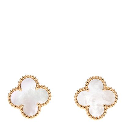 Van Cleef & Arpels 18K Yellow Gold Mother of Pearl Vintage Alhambra Earrings 1 of 6