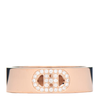 Hermes 18K Rose Gold Diamond PM H D'Ancre Ring 53 6.5 1 of 5