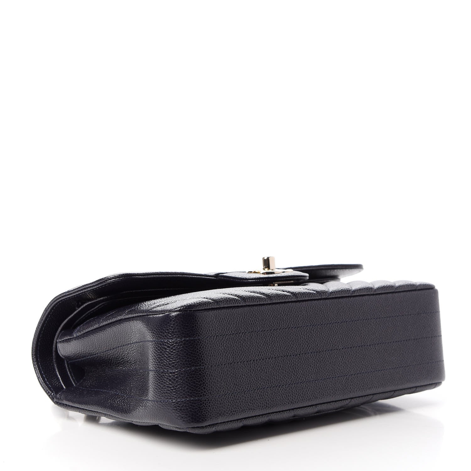 Chanel Caviar Chevron Quilted Small Double Flap Navy Blue 4 of 10